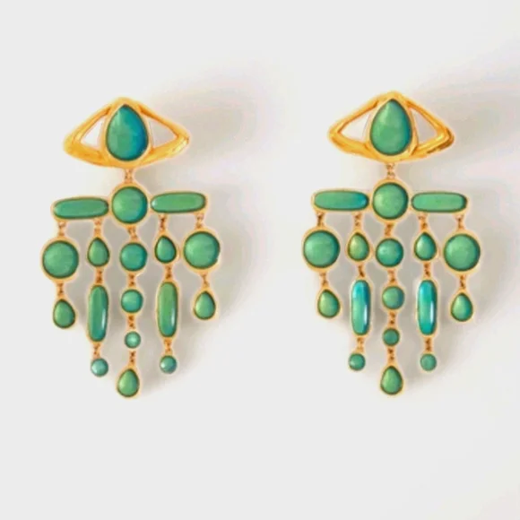 🌹Schiaparelli Green Cabushon eye earrings - Picture 2 of 13